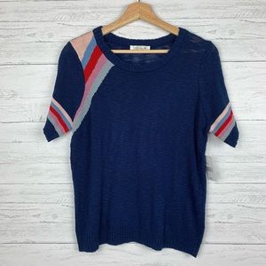 Love More//Blue Short Sleeve, Stripes Sweater NWT